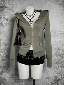 StreetHx Jaqueta com capuz e tachas feminina Streetwear Slim Fit, outono