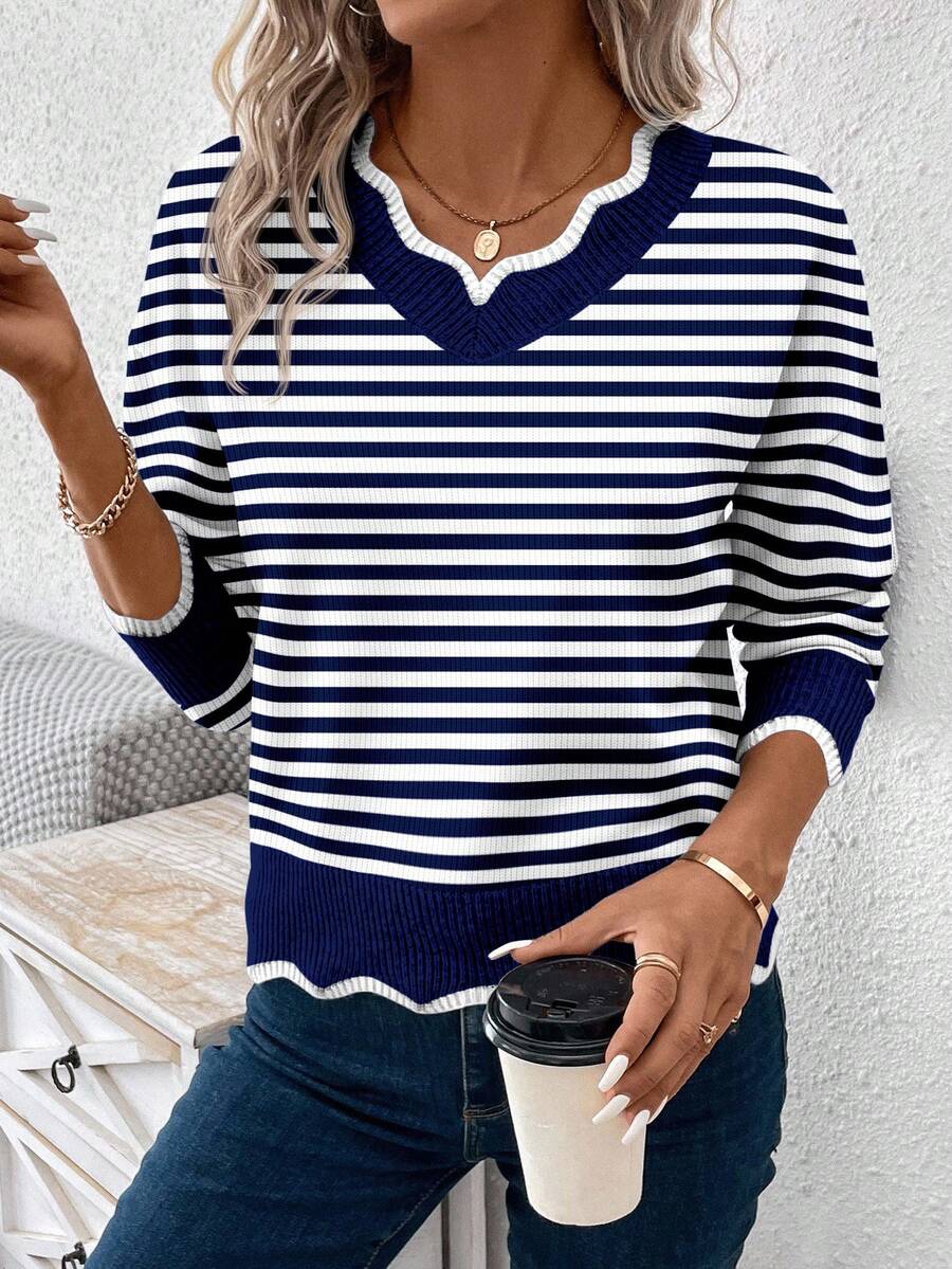 EMERY ROSE 女士休闲V领做旧毛衣，适合秋冬季 - 彩色 - 查看 1