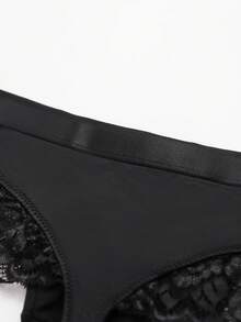 1 Set Women's Underwear With Underwire Bra + Thong Panty, Black - Black - View 11