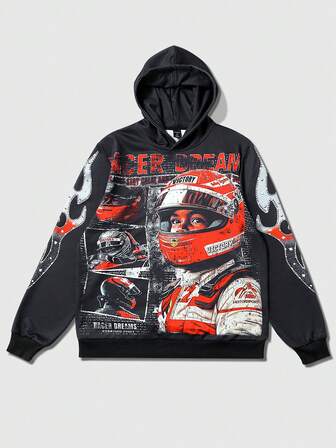 Felpa con cappuccio casual da uomo a maniche lunghe con grafica ritratto creativa, abbigliamento casual di moda