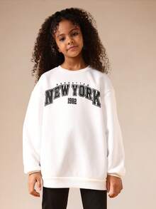 SUMWON Ensemble Sweat-shirt-shirt et leggings coordonné New York Manhattan pour préadolescentes, tenue de loisirs décontractée