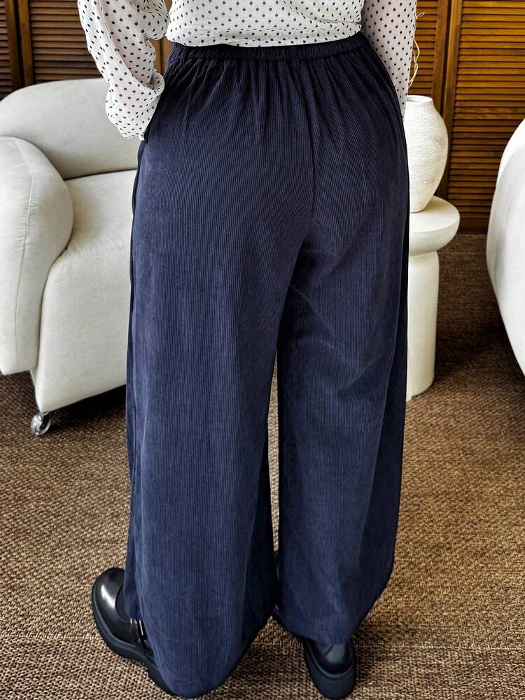 Dazy Plus Plus Size Women Thick Corduroy Loose Wide Leg Casual Pants, Versatile For Autumn/Winter