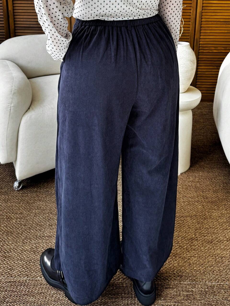 Dazy Plus Plus Size Women Thick Corduroy Loose Wide Leg Casual Pants, Versatile For Autumn/Winter