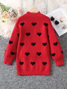 SHEIN Gaun Sweater Lengan Panjang Longgar Kasual untuk Remaja Perempuan - Merah - View 2