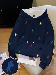 Resyla 全身印花休闲百搭连帽长袖套头衫 - 寶藍色 - 查看 1