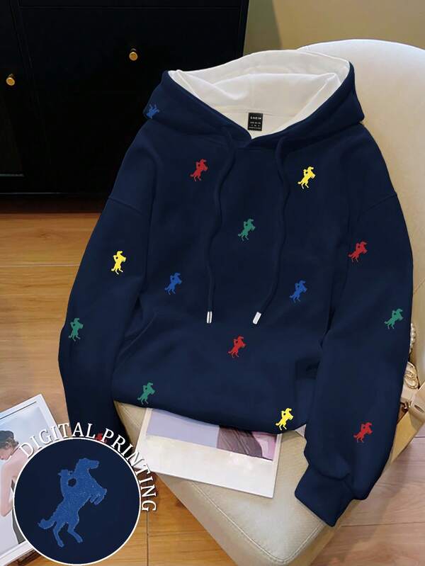 Resyla All-Over Print Casual Versatile Hooded Long Sleeve Pullover Sweatshirt