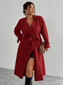 Firerie 优雅设计腰部收紧A字长袖风衣外套，秋冬 - 紅色 - 查看 5
