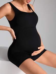 SHEIN Mono de tirantes de maternidad con pantalones cortos - Negro - Ver 1