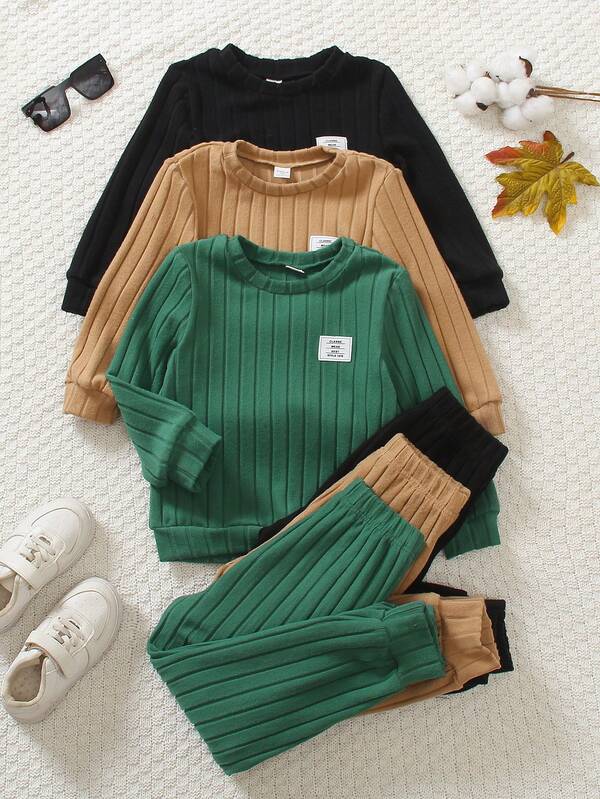 Multi-Piece Set Crew Neck Long Sleeve T-Shirt & Loose Pants, Made Of Textured Fabric, Soft & Comfortable, Suitable For Daily Wear, School, Vacation, Sports, Etc.