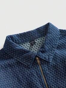 ROMWE MEN Men's Solid Color Zipper Pocket Casual Versatile Denim Jacket - Blue - View 4