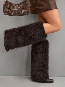 CUCCOO SZL 女士时尚人造毛皮尖头过膝靴 - 咖啡棕 - 查看 8