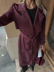 Elyressa Áo khoác gió tay dài màu đỏ rượu vang thanh lịch, hai hàng khuy, tay loe có thắt lưng, phong cách Pháp, thời trang đi làm, đa năng, mùa thu/đông - Nhiều màu - Xem 6