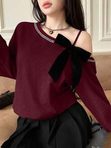 Modelyn Autumn/Winter Bowknot Loose Korean Style Casual Cropped Sweatshirt