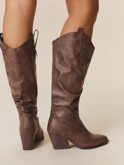 Styleloop 圆头舒适粗跟踝靴，褶皱设计，百搭，适合音乐节、万圣节、圣诞节、派对等场合。