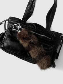 ROMWE Goth 1件装 时尚复古风 优雅可爱 仿毛皮棕色条纹逼真狐狸尾巴钥匙扣/钥匙圈，女士配饰，适合日常使用和送礼 - 棕色-2 - 查看 6