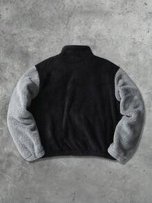 ROMWE MEN Street Life Men's Autumn/Winter Cross Street Fashion Contrast Color Long Sleeve Jacket - Black - View 2
