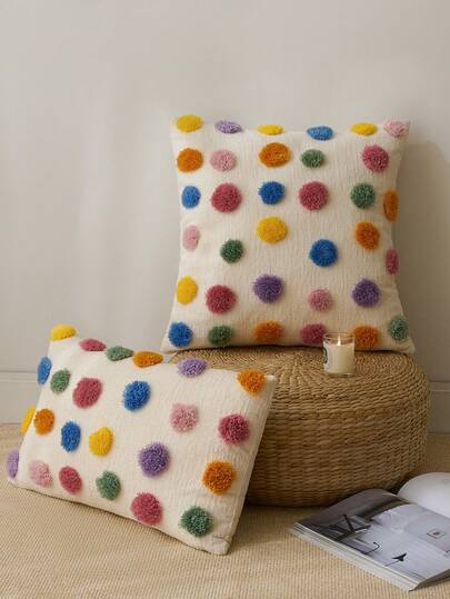 1 秋季簇绒小彩球枕套，季节性装饰枕套，圣诞丰收软垫套装饰沙发枕套