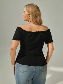 Auralis Plus Size Women's Fashionable Elegant Off Shoulder Frill Trim T-Shirt - Black - View 2
