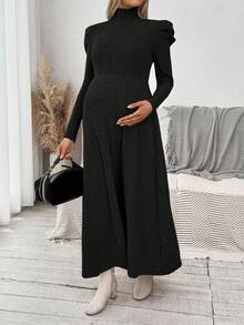 SHEIN Váy cổ lệch màu trơn thanh lịch cho tiệc bà bầu - màu đen - Xem 3