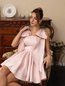 Glamine Charm 女式蝴蝶结性感泡泡裙迷你连衣裙、派对连衣裙 - 粉色 - 查看 4