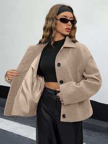 Buttom Detlied Overcoat, Business Wear - Rust Brown - View 5