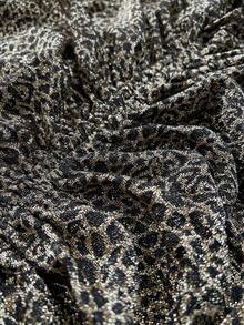 NU&NOW 女式低胸豹纹紧身褶饰长袖高开衩连衣裙 - 金色 - 查看 7