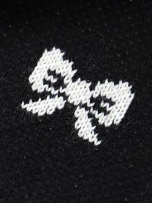 SHEIN 婴儿毛衣套装，甜美蝴蝶结提花设计，优雅长袖开衫软外套搭配舒适裤子，新生宝宝专属，打造休闲风格，简约又不失时尚 - 黑色 - 查看 3