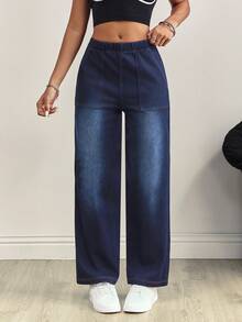 Flexra Women's Elastic Waist Pocket Washed Casual Jeans - Blue - View 4