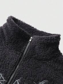 ROMWE MEN Street Life Men's Autumn/Winter Cross Street Fashion Contrast Color Long Sleeve Jacket - Black - View 8