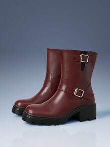 CUCCOO GRLICON 女士踝靴，Y2K风格，朋克风，机车风，酷女孩风，适合万圣节、圣诞节、派对等场合 - 酒紅色 - 查看 2