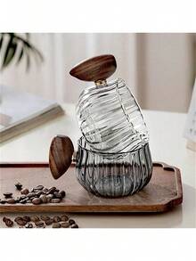 1pc Transparent/Grey Wooden Handle Glass Cup Back To School - Army Green - View 1