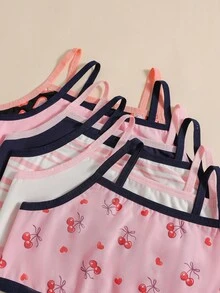 6件套情人节女孩简约时尚心形蝴蝶结印花棉质吊带背心内衣套装 - 彩色 - 查看 4