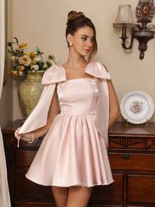 Glamine Charm 女式蝴蝶结性感泡泡裙迷你连衣裙、派对连衣裙 - 粉色 - 查看 7