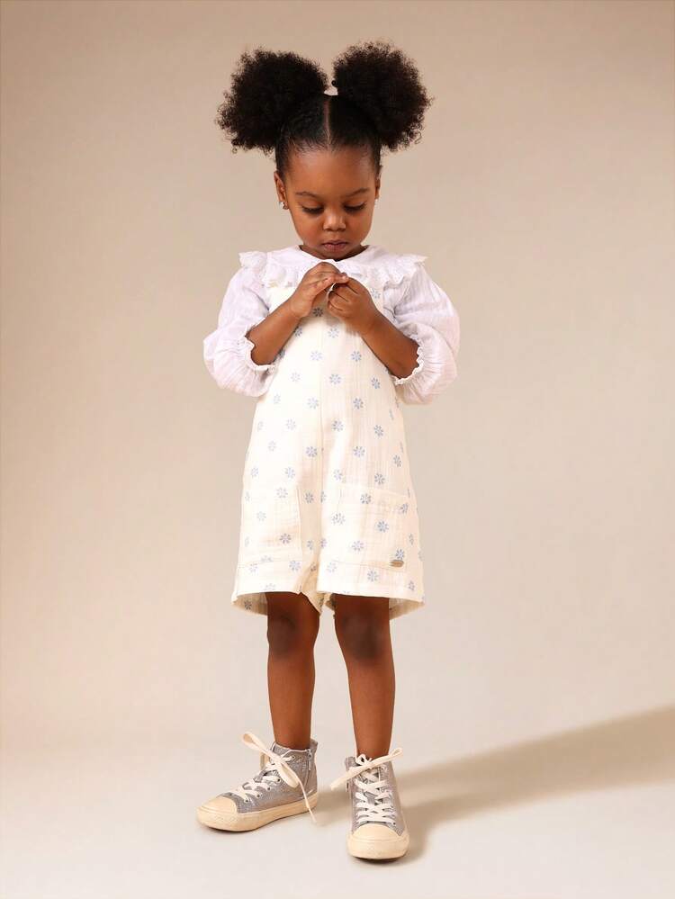 Floral Embroidered Romper With Ruffled Collar