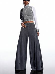 LYSMO Neuheit Herbst/Winter 2025: Minimalistischer Damen-Rock Einfarbig, Schnürung, Faltenrock, Vintage-Stil, weites Bein, grauer Rock, langer Wickelrock, Binderock, Faltenrock