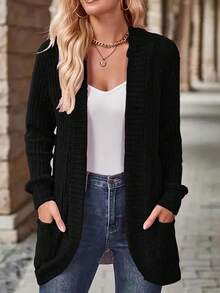 EMERY ROSE Áo khoác nữ tay dài đơn giản, tối giản, màu trơn - màu đen - Xem 6