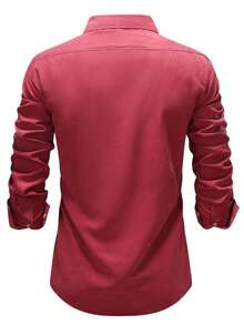 Manfinity Nomadique 男士西部牛仔风格休闲长袖衬衫 - 酒紅色 - 查看 2