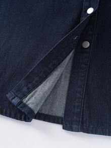 GlowEve Women's Casual Denim Dress With Long Sleeve, Single-Breasted Pocket, Autumn Long Sleeve Denim Dress Women's Denim Dresses Shirt Dresses Curve Denim Dress Denim Dress For Curv Woman - Blue - View 4