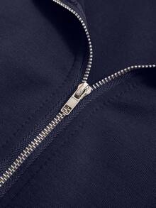 Airaco 女式纯色简约日常长袖美式复古半拉链小众运动衫 - 藏蓝色 - 查看 4