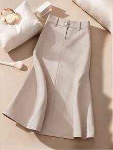 Franclia 2pcs/Set Women's Elegant French Style Navy Blue Waist Cinching Fishtail Hem Dress, New Arrival For Autumn