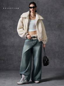 LYSMO Chaqueta de mujer de unicolor y suave, versátil y de moda, para otoño/invierno - Beis - Ver 7