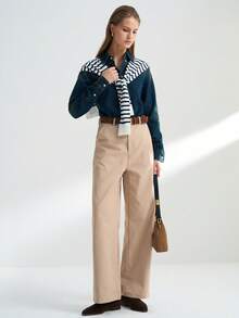 Airaco Retro American Straight Leg Casual Loose Pants - Khaki - View 1