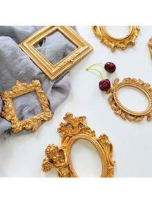 1 khung ảnh mini kiểu Châu Âu cổ điển màu vàng INS, phụ kiện trang trí móng tay, vòng cổ, trang sức, phông nền chụp ảnh, không có keo dán mặt sau. - Nhiều màu - Xem 6