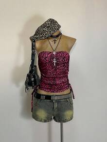 Attitoon Women's Fuchsia Leopard Print Bandeau Top Pink - Multicolor - View 2