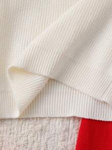 SHEIN Girls Christmas Themed Long Sleeve Top And Red Skirt Sweater Set - Beige - View 10