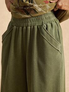 Easelle 复古游牧水洗宽松高腰阔腿舒适女式运动裤 - 彩色 - 查看 6