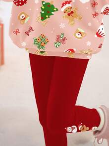 2pcs/Set Tween Girls Cozy Pink Christmas Themed Graphic Print Sweatshirt And Leggings Set,Cute Matching Family Soft Thermal Lined Autumn Outfit - Multicolor - View 5