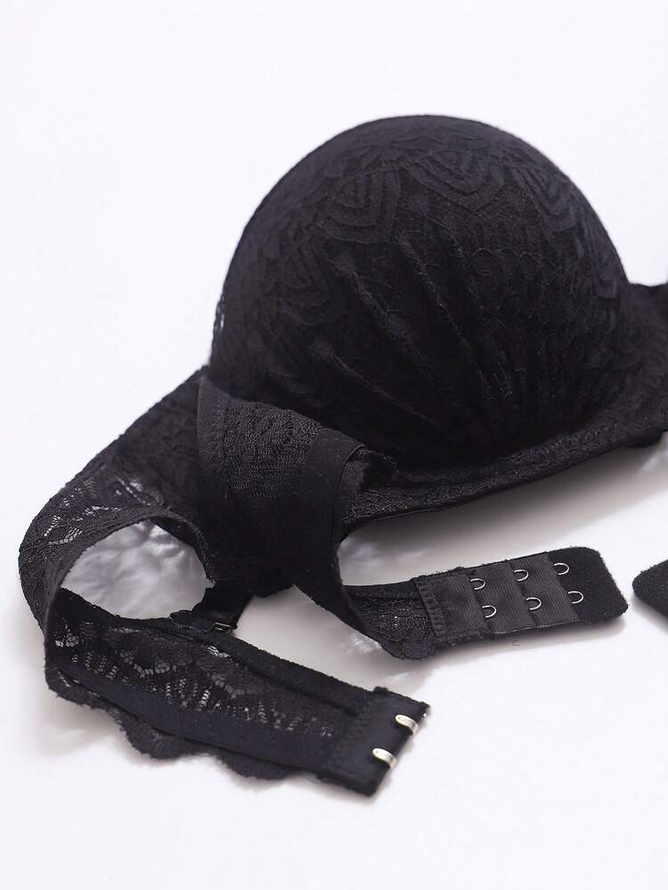 女士单件蕾丝衬垫钢圈文胸 - 黑色 - 查看 6
