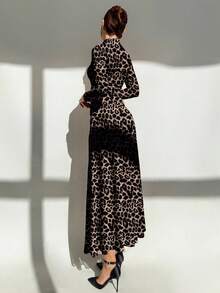 Aloruh Vestido de manga larga con cuello alto y estampado de leopardo para mujer - Multicolor - Ver 2