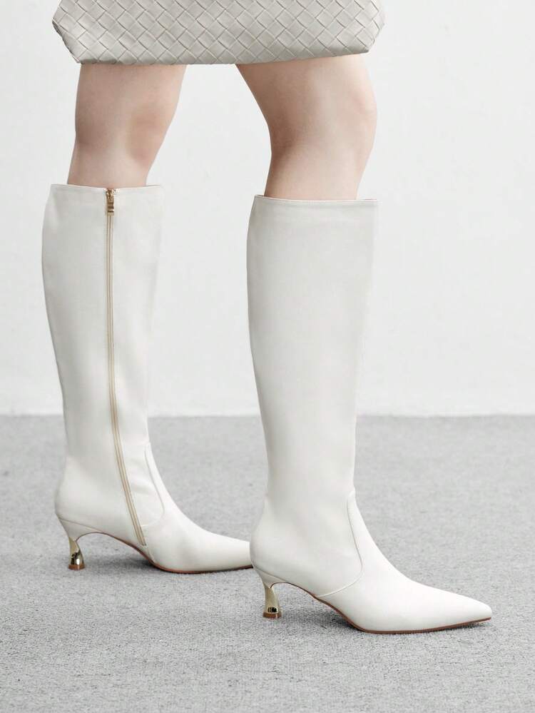 CUCCOO BIZCHIC Damen Mode spitz zulaufende Minimalist elegante vielseitige Pendler Seitlicher Reißverschluss Stiletto Kniehohe Stiefel